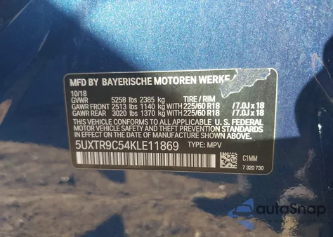 2019 BMW X3 xDrive30I z USA, uszkodzony, nr VIN 5UXTR9C54KLE11869